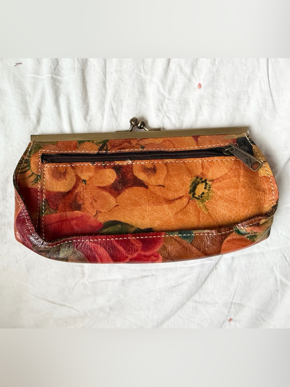 Patricia Nash Floral Leather Kiss-Lock Clutch in Orange, Green, Red - Picture 2 of 5